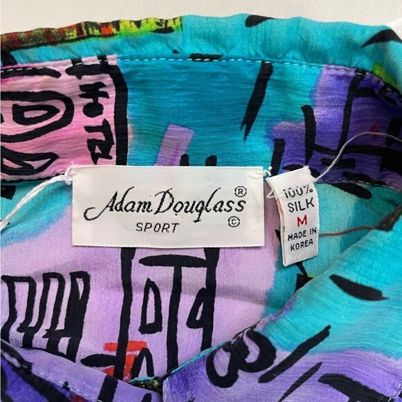 VINTAGE Adam Douglass All Over Print Silk Shirt Women Large Multicolor 90s - Picture 4 of 5